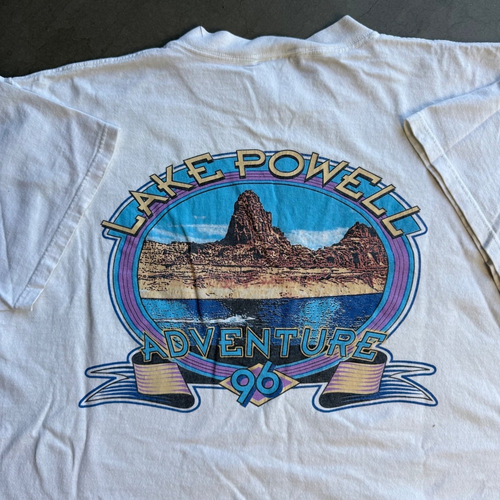 Vintage 1996 Lake Powell Adventure T Shirt White Tultex Graphic Tee Mens XL
